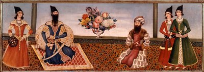 Persian King Fath Ali Shah (1771-1834) surrounds members of his court. Painting of Shiraz School (19th century) Teheran, Foroughi Collection by Persian School