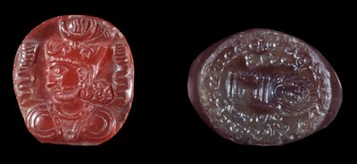 Persian art: cameo of Kavadh I (or Qobad, Kobad, Kabad) (488-496 AD) king of the second Persian empire and agate stamp of the Sassanid period. 5th or 6th century AD. Paris, B.N. by Persian School