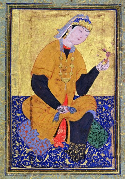 Portrait of Hamida Banu Begum, Holding a Seal, Illustrated Folio from the Anthology of Mir Ali, 1550 by Persian School