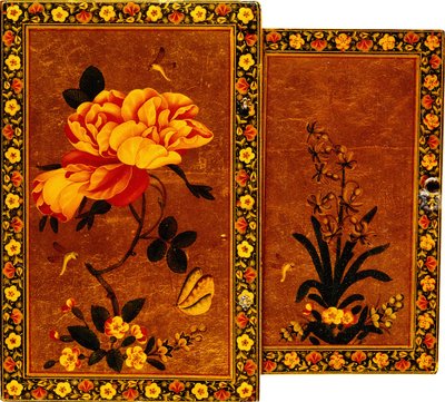 The Front and Back of a Mirror Case Painted with a Hyacinth and a Rose Respectively by Persian School