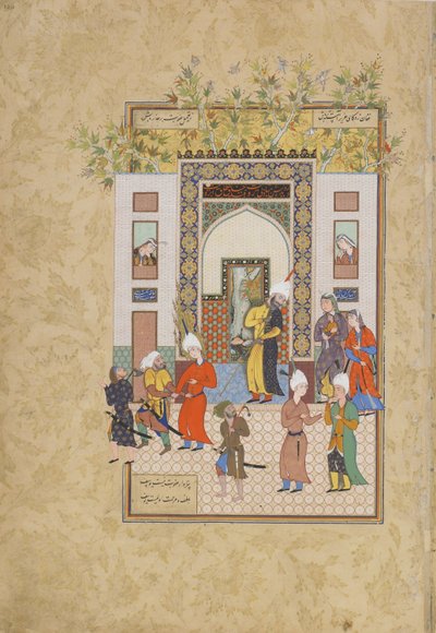 The infant witness testifies to Yusufs innocence, folio from a Haft awrang (Seven thrones) by Jami, probably Mashad, Khurasan, Iran, Safavid dynasty, 1556-1565 by Persian School