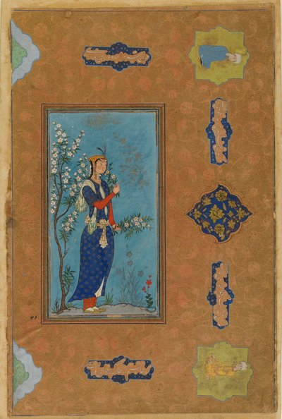 Woman with a spray of flowers, Safavid Period, c.1575 by Persian School