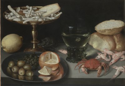 Still life with fruit, sweets, crustaceans, a glass and a mouse, c.1620 by Peter Binoit