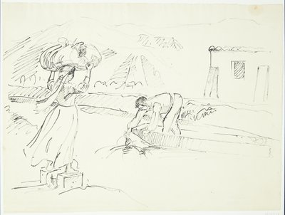 Italian Woman Waiting by the River for a Ferry by Peter Hansen