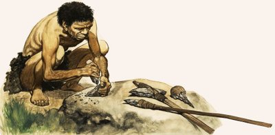 A Stone Age man making a weapon by Peter Jackson