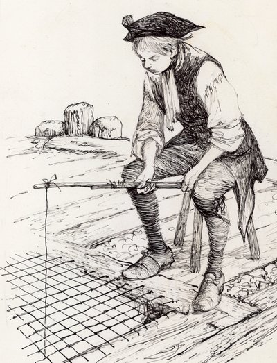 Boy Fishing at the Chapel of St Thomas on Old London Bridge by Peter Jackson