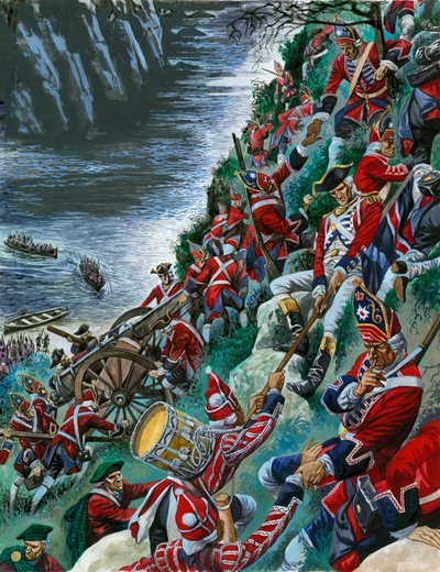 The British soldiers make the arduous ascent of the Heights of Abraham to take Quebec by Peter Jackson