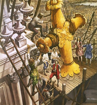 The Golden Cross Being Placed on the Top of St Paul