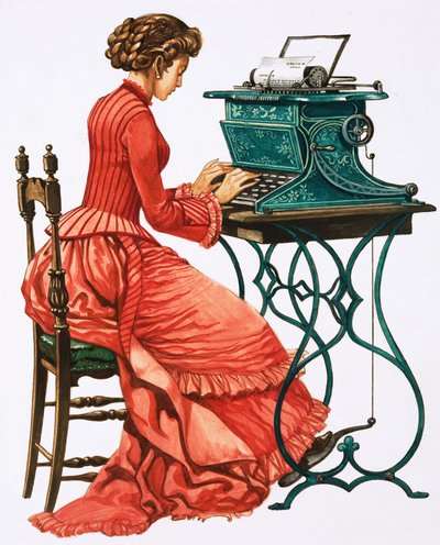 Victorian female secretary at type writer by Peter Jackson