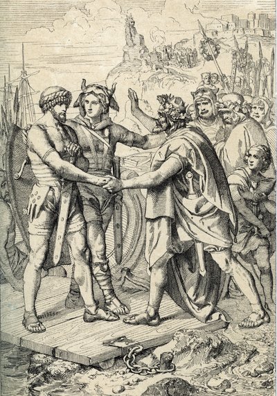 Landing of Hengest and Horsa, Figures of Anglo-Saxon Legend, Leading the Angle, Saxon, and Jutish Armies that Conquered the First Territories of Britain in the 5th Century by Peter Johann Nepomuck Geiger