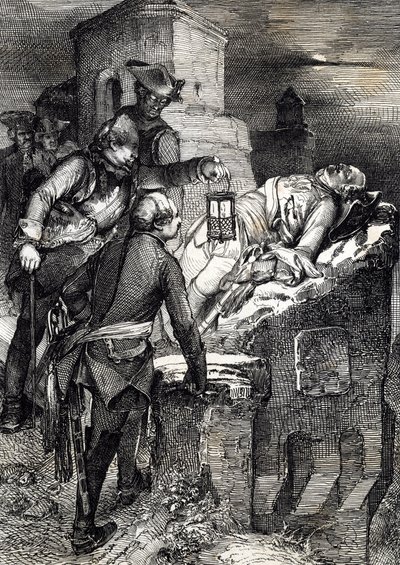 The death of King Charles XII of Sweden (1682-1718) during the siege of the first Norwegian fort Fredriksten by Peter Johann Nepomuck Geiger