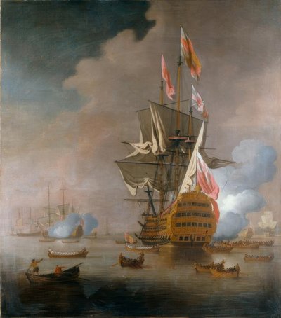 A Royal Party Approaching a Flagship of the Red by Peter Monamy
