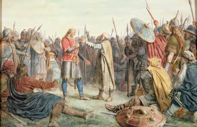 Olav Trygvasson is chosen to be king of Oreting by Peter Nicolai Arbo