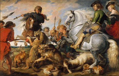 Wolf and Fox Hunt by Peter Paul (and studio) Rubens