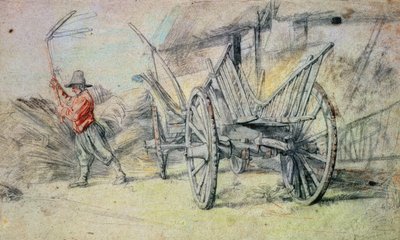 A Man Threshing with a Farm Cart in the Foreground by Peter Paul Rubens