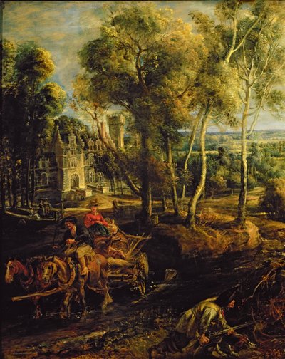 An Autumn Landscape with a view of Het Steen in the Early Morning (detail) by Peter Paul Rubens