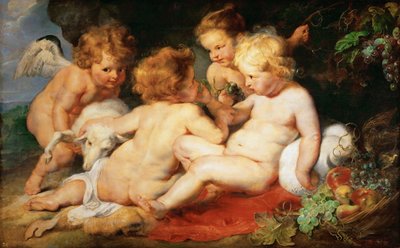 Christ and John the Baptist as Children with two angels by Peter Paul Rubens