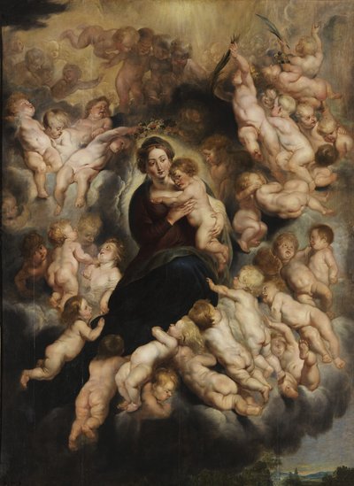 Mary with Child in Angel Wreath by Peter Paul Rubens