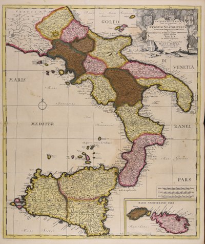 Southern Part of Italy or Kingdom of Naples, Obedient to Spain, Divided into Districts, Lands, and Principalities, with Sicily and Malta by Peter Schenk the Elder