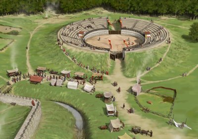 Spectators arrive at Silchester Roman City Amphitheatre c250 AD by Peter Urmston