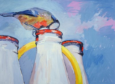 Blue Tit and Milk Bottle by Peter Wilson
