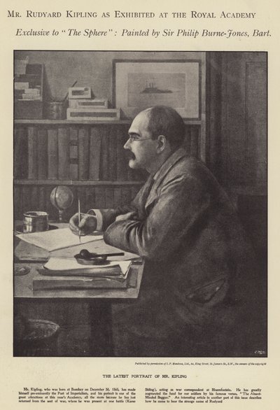 Portrait of Rudyard Kipling exhibited at the Royal Academy by Philip (after) Burne Jones