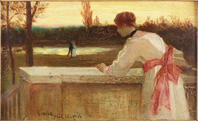 Girl on a Balcony Watching a Couple by a Lake by Philip Richard Morris