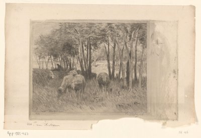 Flock of Sheep and Shepherd in a Meadow with Trees by Philip Zilcken (signed by artist)
