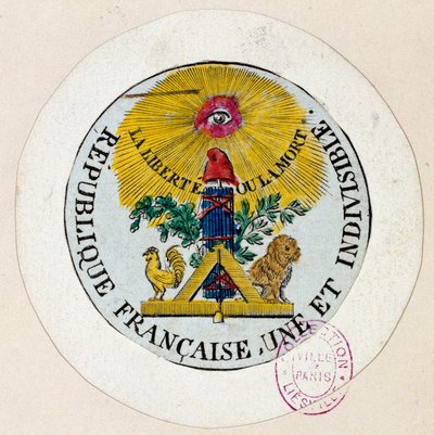 French Revolution: Seal Decorates Symbols of the Republic and of the Freemasonry Industry by Philippe Auguste Hennequin