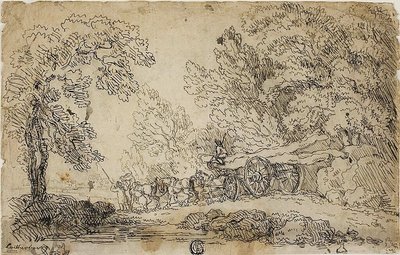 Hauling Logs in a Forest (front); Sketches of People in Various Activities (back) by Philippe Jacques de Loutherbourg II