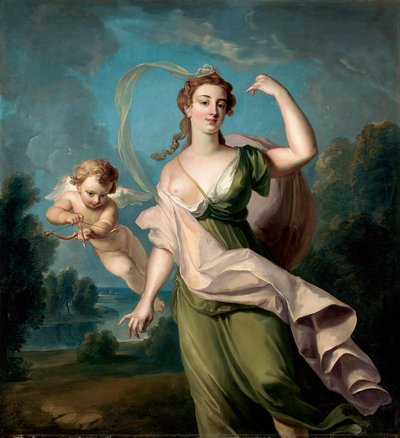 The Goddess of Love (Aphrodite or Venus) with Cupid (Private Collection) by Philippe Mercier