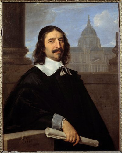 Portrait of the architect Jacques Lemercier (1585-1654) in front of the chapel of the Sorbonne by Philippe de Champaigne