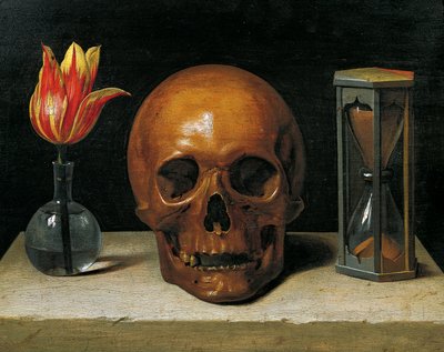 Vanitas Still Life with a Tulip, Skull and Hour-Glass by Philippe de Champaigne
