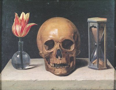 Vanitas Still Life with a Tulip, Skull and Hour-Glass by Philippe de Champaigne