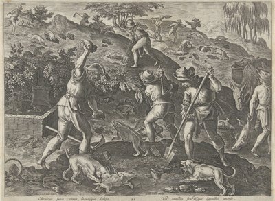 Badger Hunt Hunting Scenes (series title) In Quibus Omne Genus Venationis, Aucupii, Piscatusque (series title) by Philips Galle
