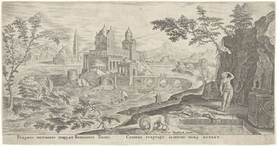 Landscape with the Suicide of Thisbe by Philips Galle