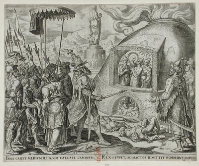 Nebuchadnezzar Seeing the Three Jews Unhurt in the Flames by Philips Galle