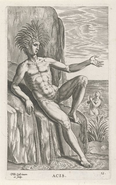 River God Acis (title on object) River and Sea Gods (series title) Semideorum Marinorum amnicorumque sigillariae imagines perelegantes by Philips Galle