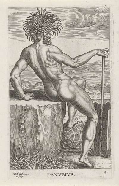 River God Danubius (series: River and Sea Gods, Semideorum Marinorum amnicorumque sigillariae imagines perelegantes) by Philips Galle