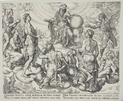 Satan Challenging the Lord to Remove His Protection from Job by Philips Galle
