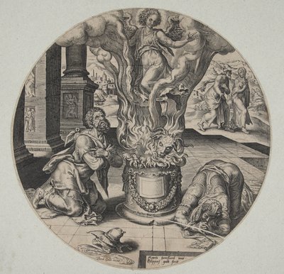 The Angel Ascending in the Flame on the Altar of Manoah and His Wife by Philips Galle