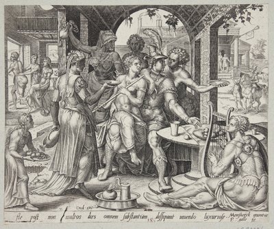 The Prodigal Son Squandering His Inheritance on Harlots by Philips Galle