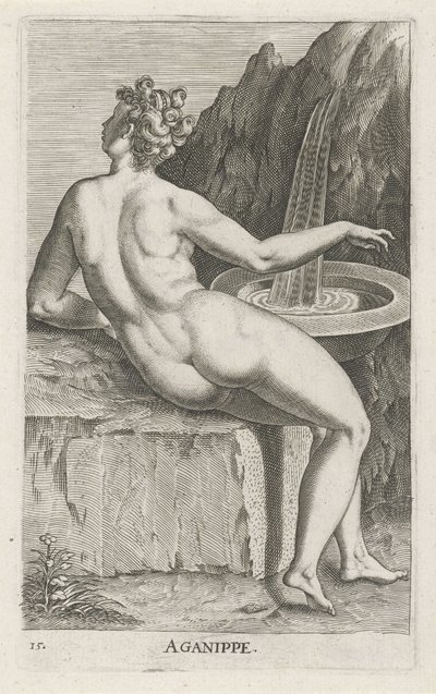 Water Nymph Aganippe (title on object) Stream and Water Nymphs (series title) Nympharum oceanitidum, ephydridum potamidum naiadum (series title) by Philips Galle
