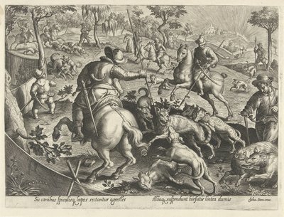 Wolf Hunt with Spears by Philips Galle
