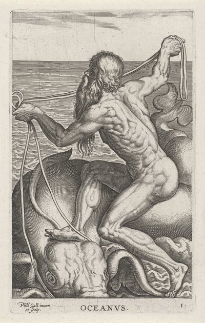 Sea God Oceanus, River and Sea Gods, Semideorum Marinorum amnicorumque sigillariae imagines perelegantes by Philips Galle