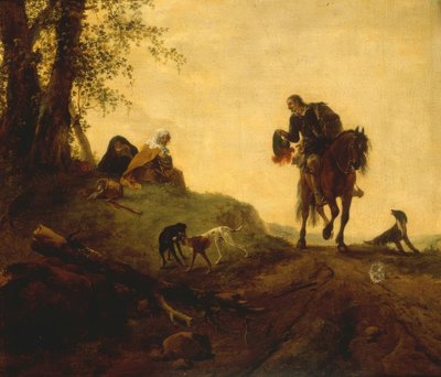 Landscape with a Rider and Two Sitting by the Roadside by Philips Wouwerman