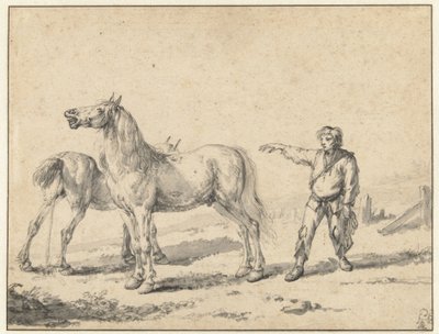 Two Horses, One Urinating and the Other Whinnying, and a Standing Man with His Right Arm Raised by Philips Wouwerman