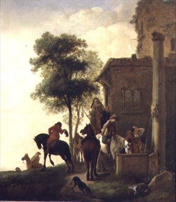 Travellers Watering Their Horses Outside an Inn by Philips Wouwermans or Wouwerman