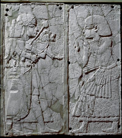 Phoenician Civilization: Bed Ornament Decorated with an Ivory Low Relief Representing a Guard Presenting a Lion to the King by Phoenician