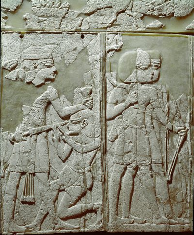 Phoenician Civilization: Bed Ornament with a Low Ivory Relief Representing a King Threatening Enemy by Phoenician